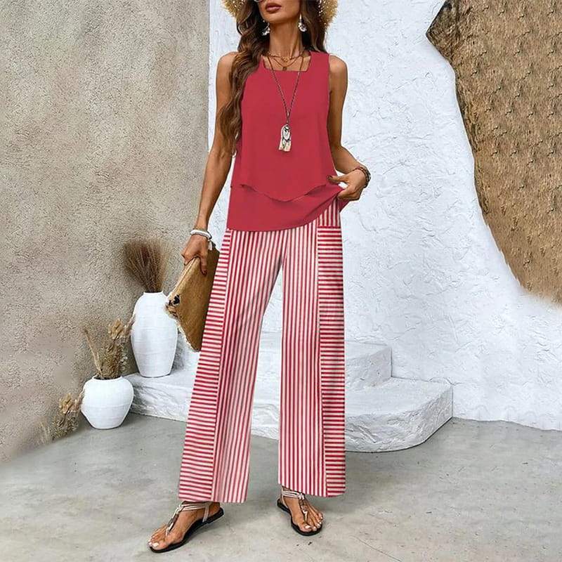 Soléne – Flowy Sleeveless Top and Wide Leg Pants 2 Piece Set