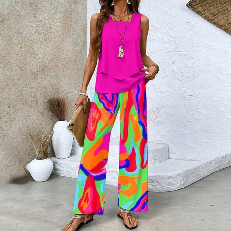 Soléne – Flowy Sleeveless Top and Wide Leg Pants 2 Piece Set