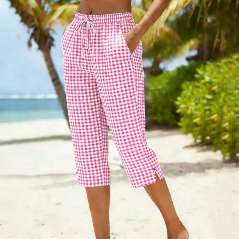 Sunavea – Women's Gingham Drawstring Capri Pants for Summer