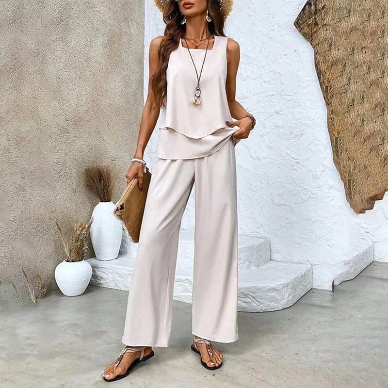 Soléne – Flowy Sleeveless Top and Wide Leg Pants 2 Piece Set