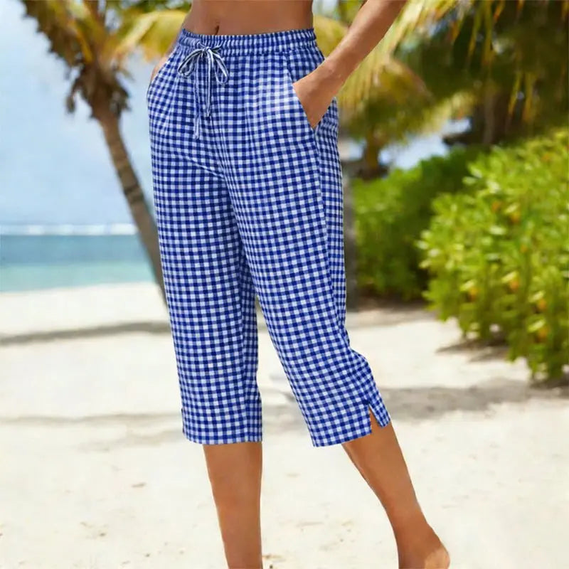 Sunavea – Women's Gingham Drawstring Capri Pants for Summer