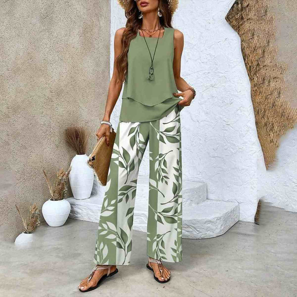 Soléne – Flowy Sleeveless Top and Wide Leg Pants 2 Piece Set