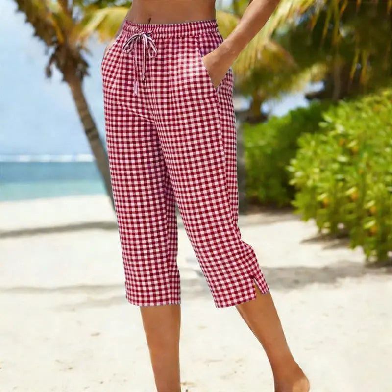 Sunavea – Women's Gingham Drawstring Capri Pants for Summer