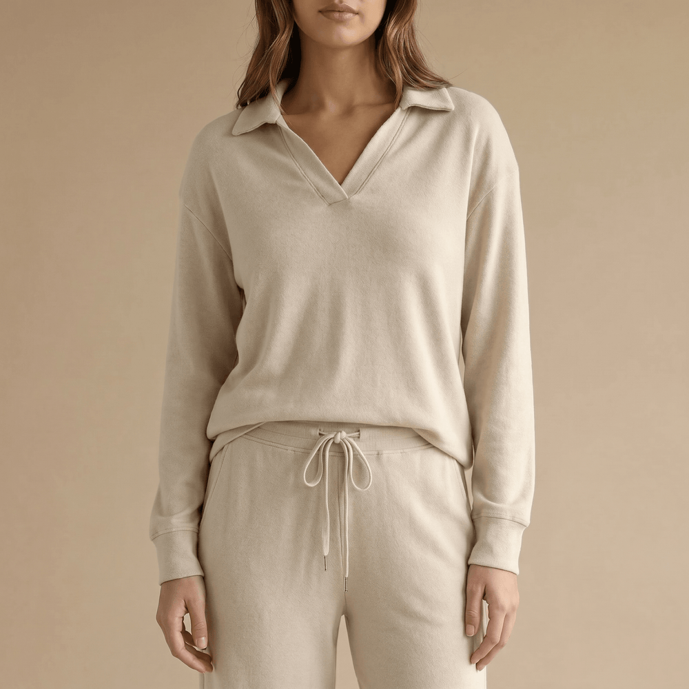 Veluna – Soft V-Neck Lounge Set with Wide Leg Pants