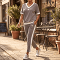 Ellara – Women's Contrast Trim V-Neck Pants Set
