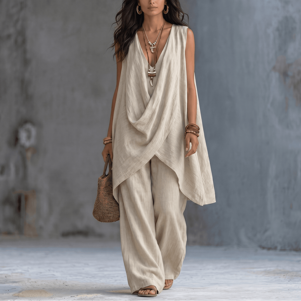 Marenza – Women's Draped Linen Two-Piece Set