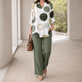 Monica – Women's Abstract Print 2-Piece Set, Blouse and Wide-Leg Trousers