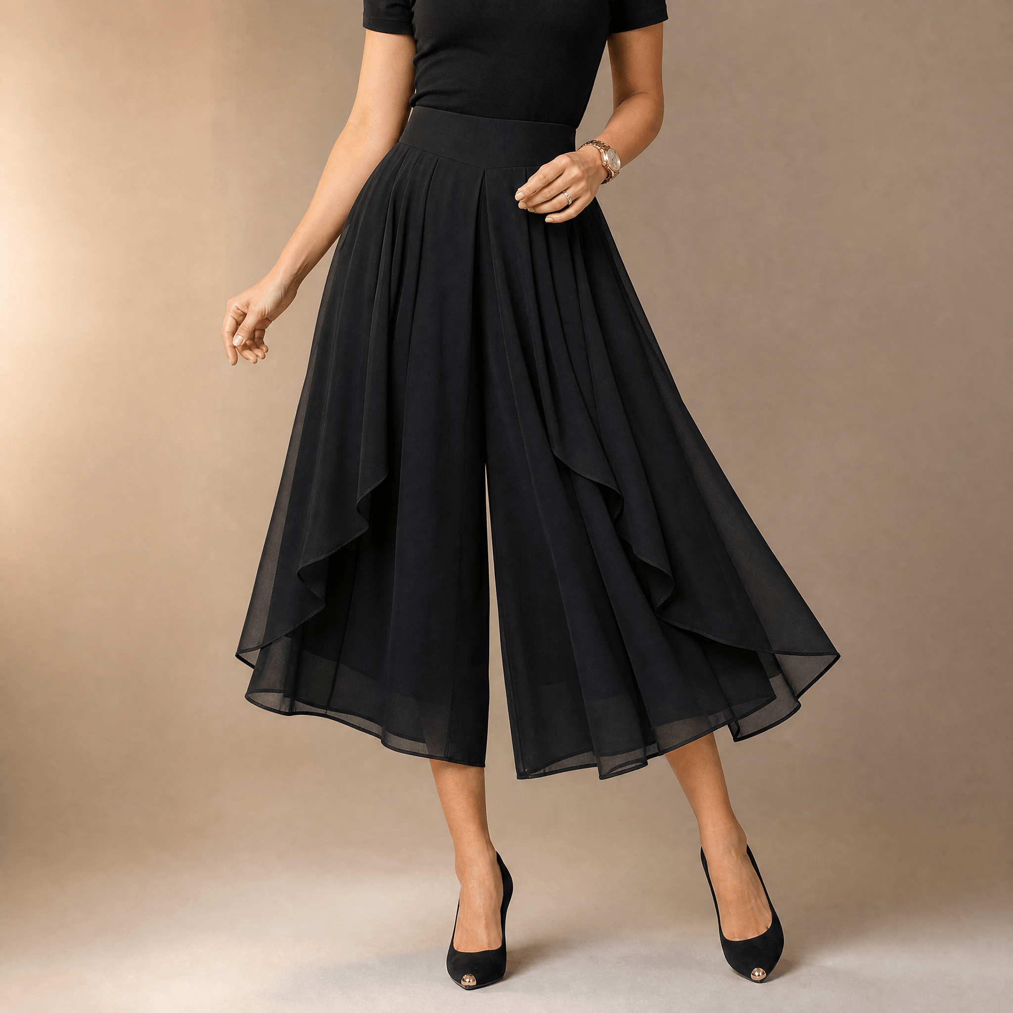 Sevella – Women's High-Waist Culottes with Skirt Drape