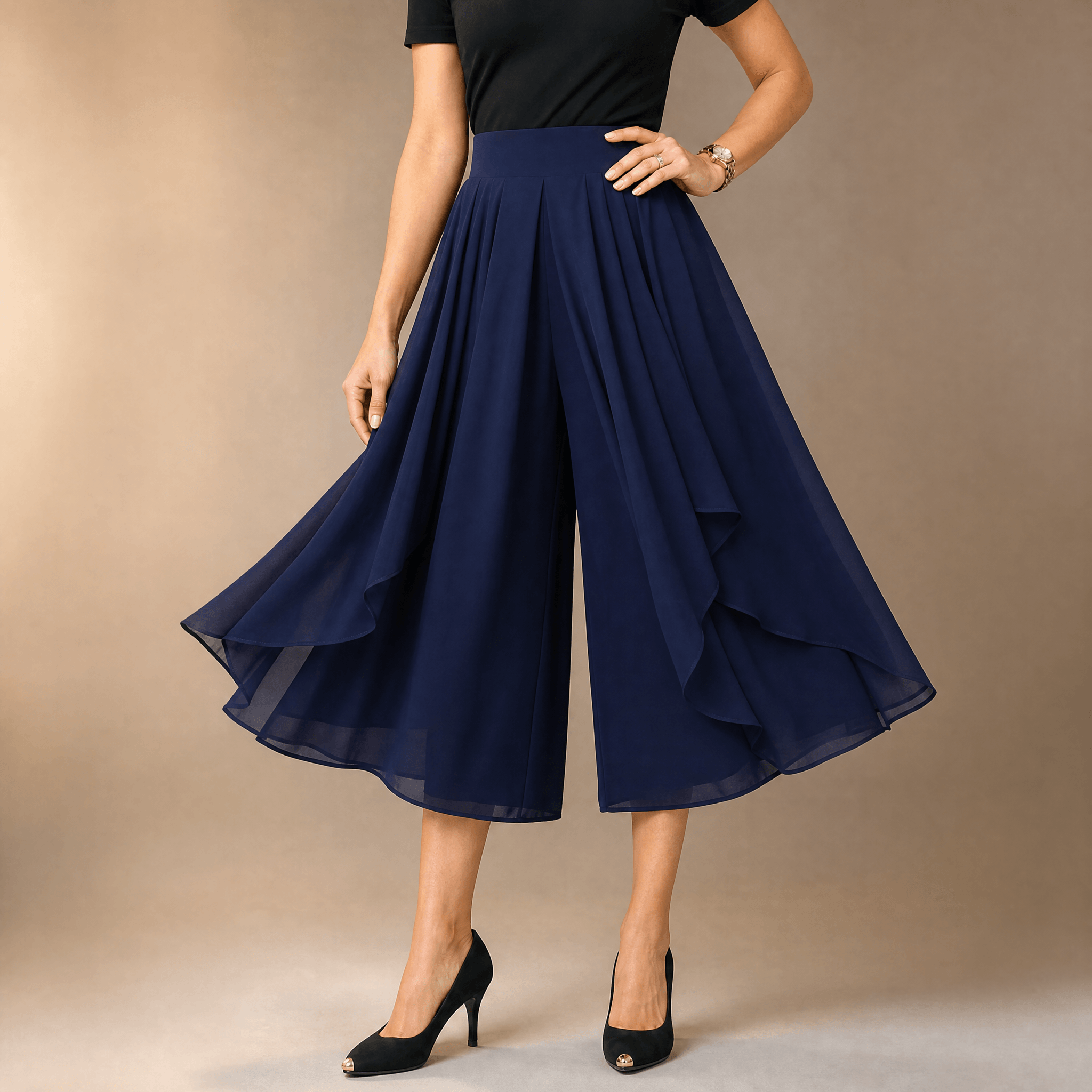 Sevella – Women's High-Waist Culottes with Skirt Drape