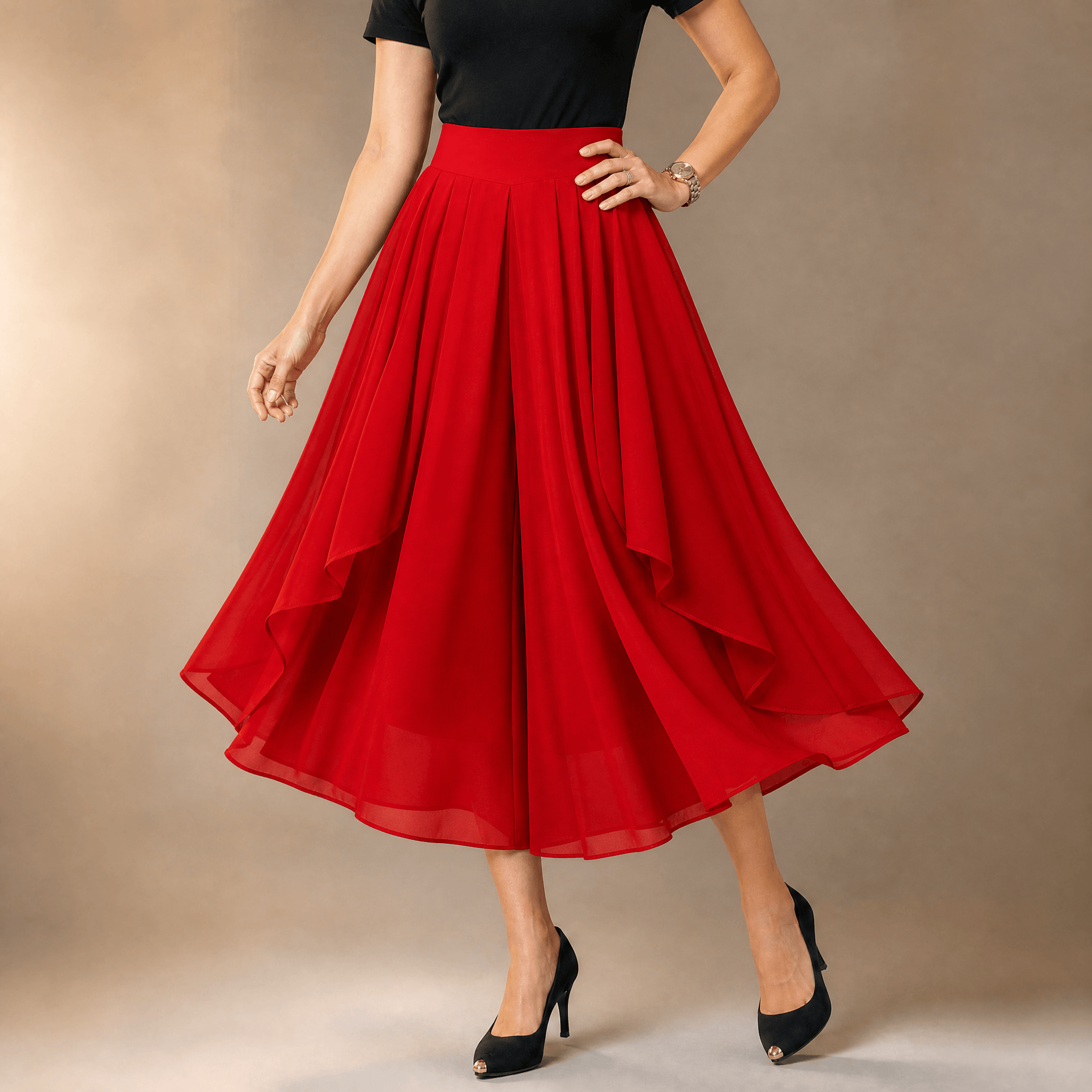 Sevella – Women's High-Waist Culottes with Skirt Drape