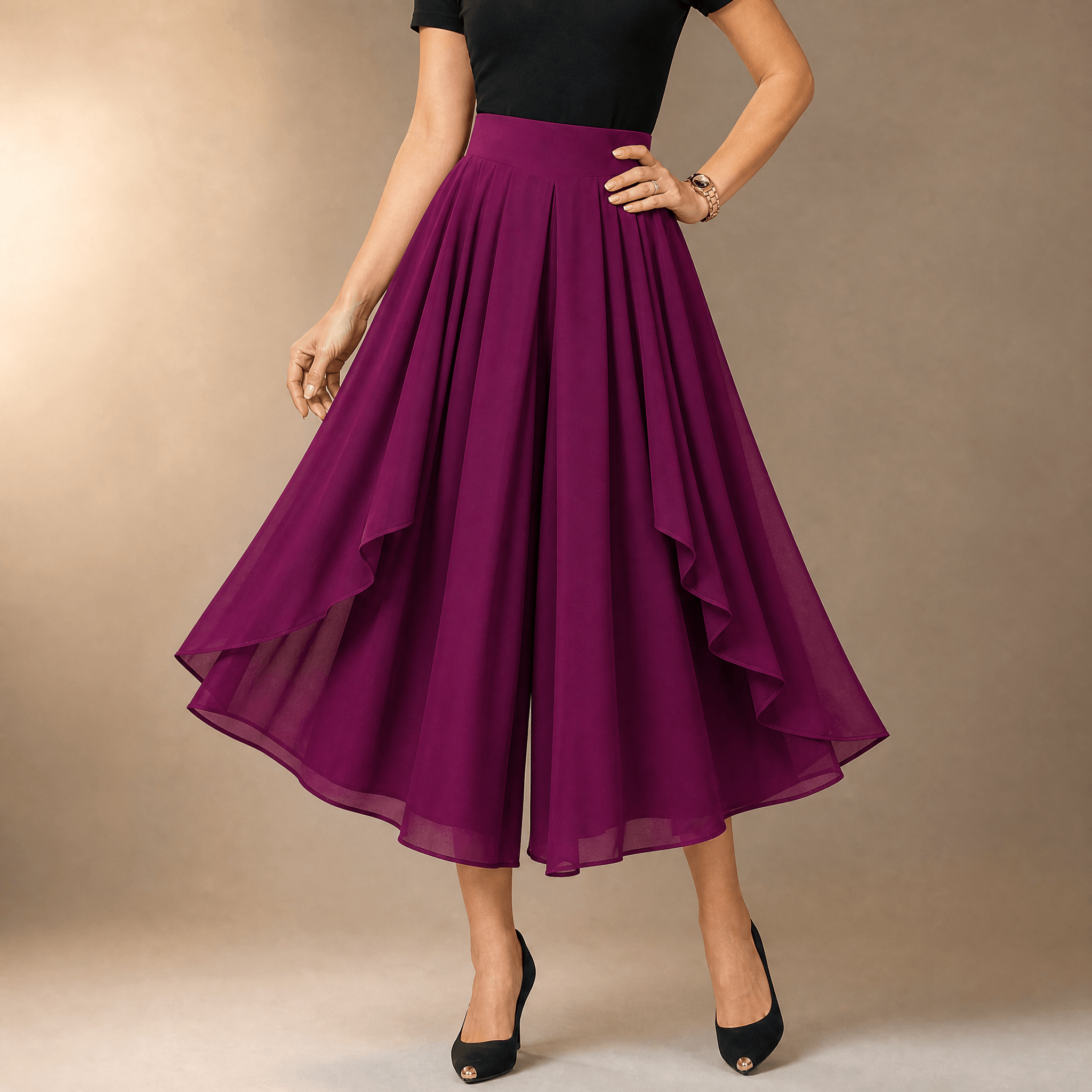 Sevella – Women's High-Waist Culottes with Skirt Drape