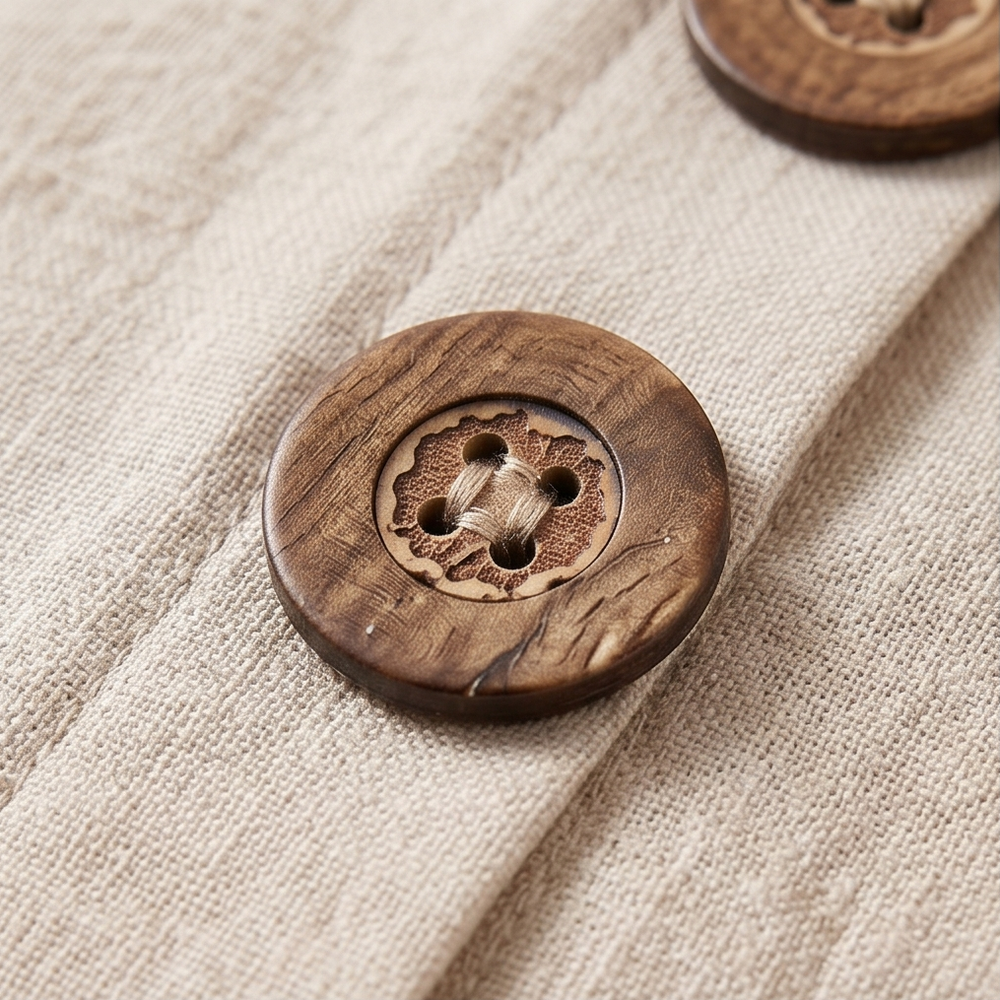 Soléma™ – Flowy V-Neck Midi Dress with Wooden Buttons