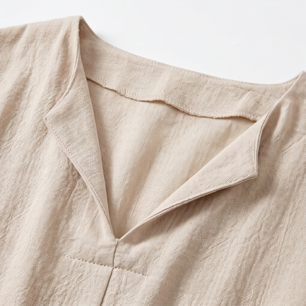 Soléma™ – Flowy V-Neck Midi Dress with Wooden Buttons