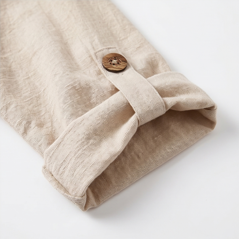 Soléma™ – Flowy V-Neck Midi Dress with Wooden Buttons