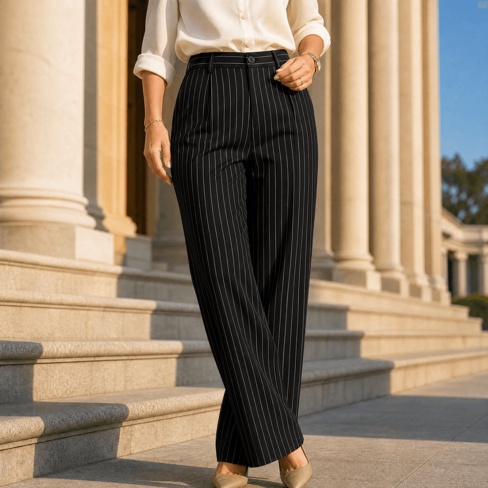 Solène – Women's High-Waisted Striped Wide-Leg Trousers