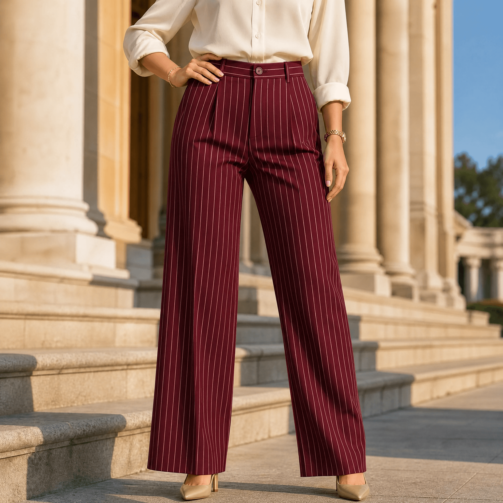 Solène – Women's High-Waisted Striped Wide-Leg Trousers