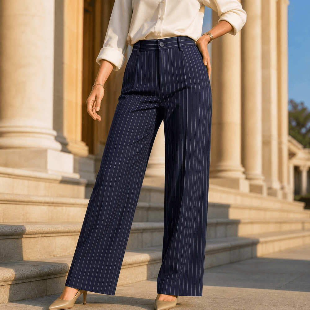 Solène – Women's High-Waisted Striped Wide-Leg Trousers