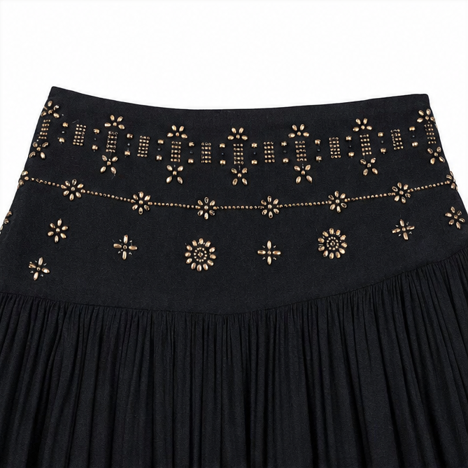 Soléra – High Waist A-Line Boho Maxi Skirt for Women