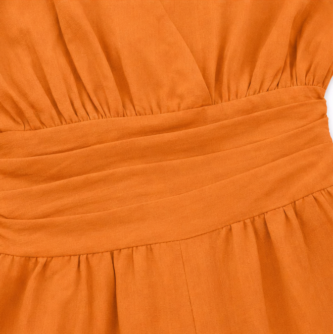 Soléra – Wide Leg V Neck Jumpsuit with Pleated Waist Sash