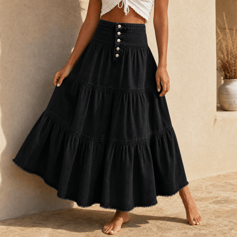 Soléra – Women's Soft Button-Front Denim Maxi Skirt