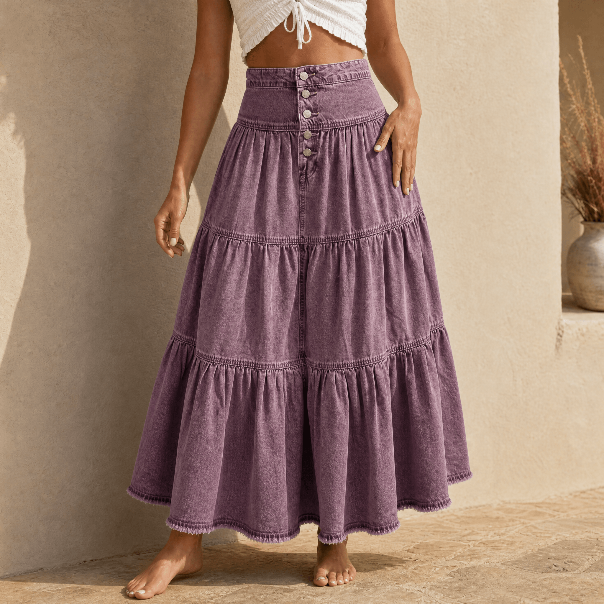 Soléra – Women's Soft Button-Front Denim Maxi Skirt