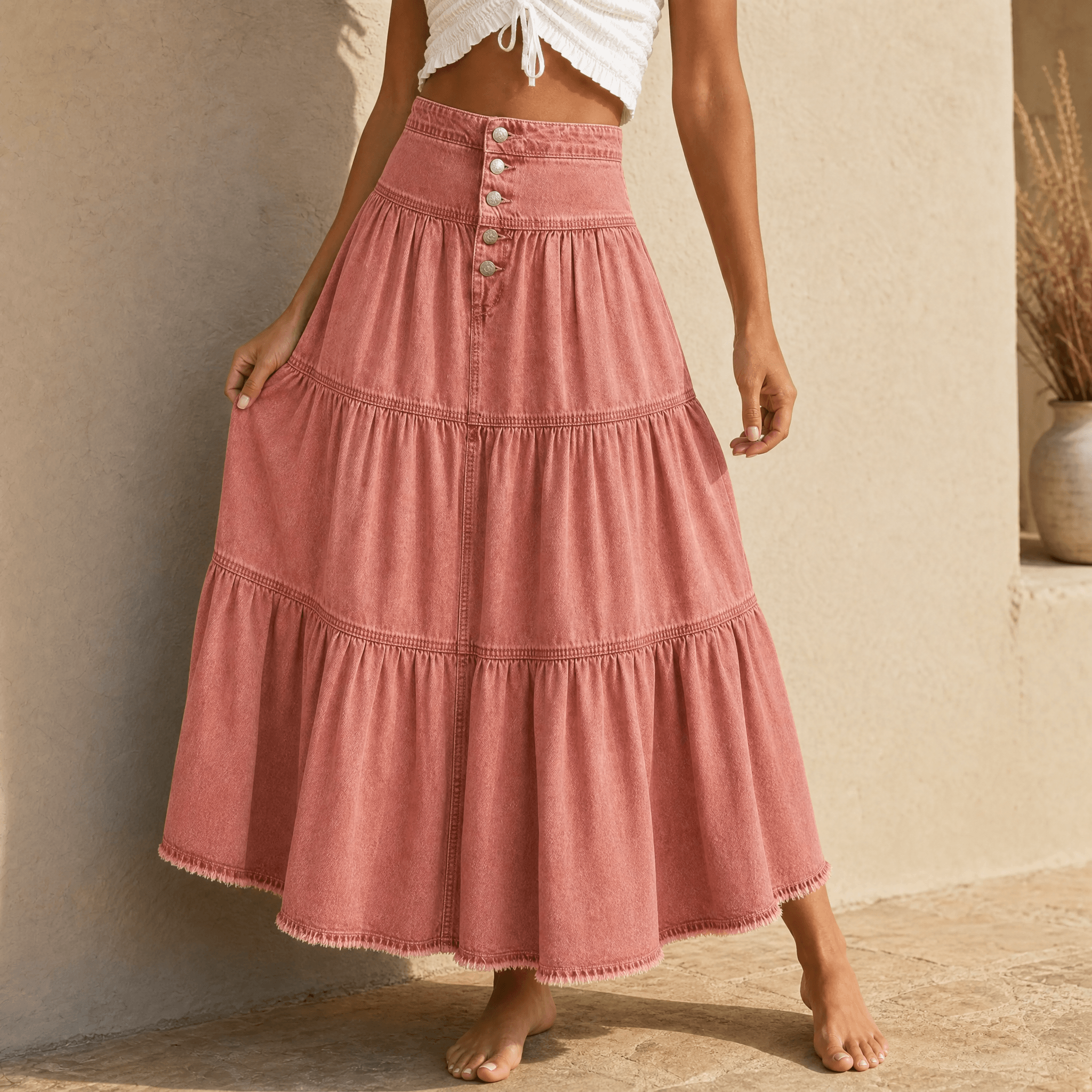 Soléra – Women's Soft Button-Front Denim Maxi Skirt