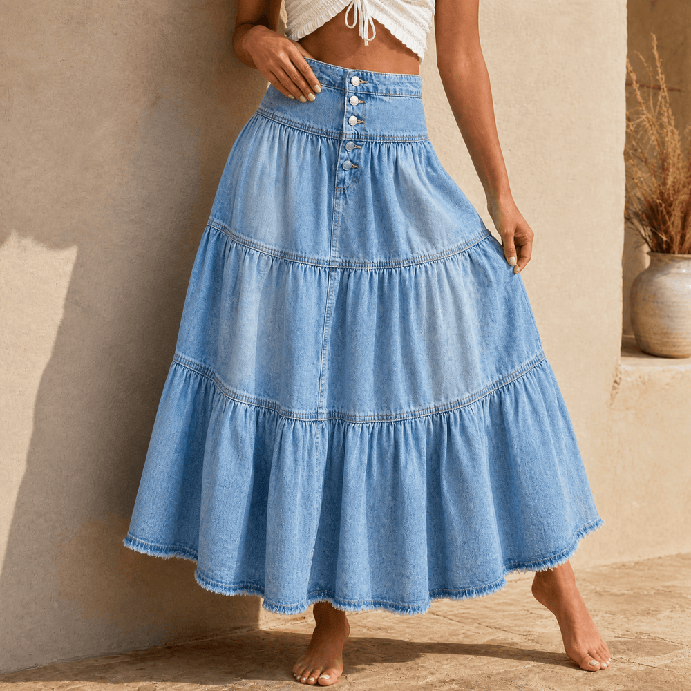 Soléra – Women's Soft Button-Front Denim Maxi Skirt
