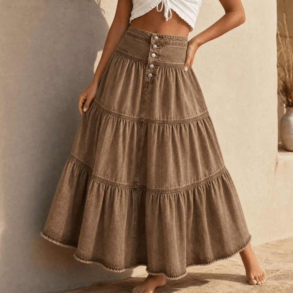 Soléra – Women's Soft Button-Front Denim Maxi Skirt