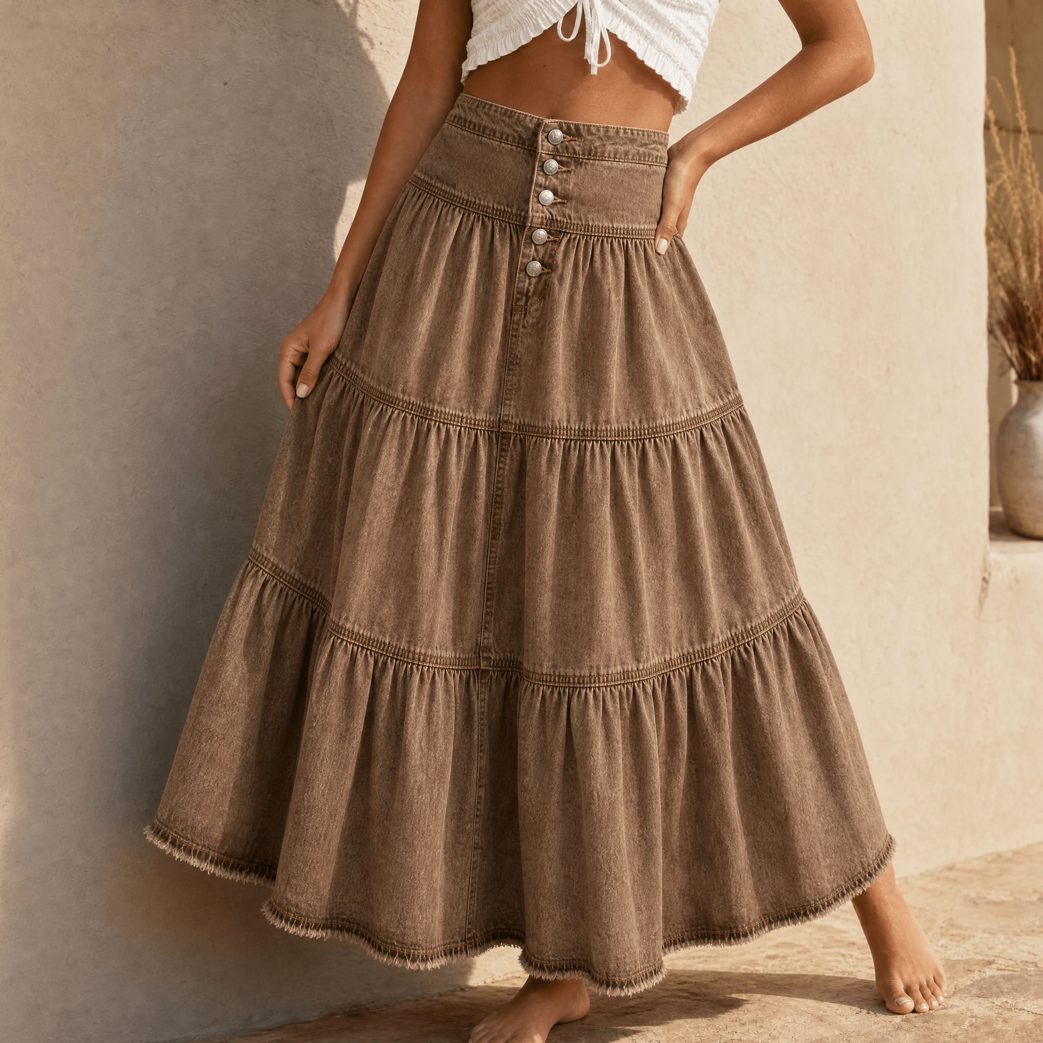 Soléra – Women's Soft Button-Front Denim Maxi Skirt