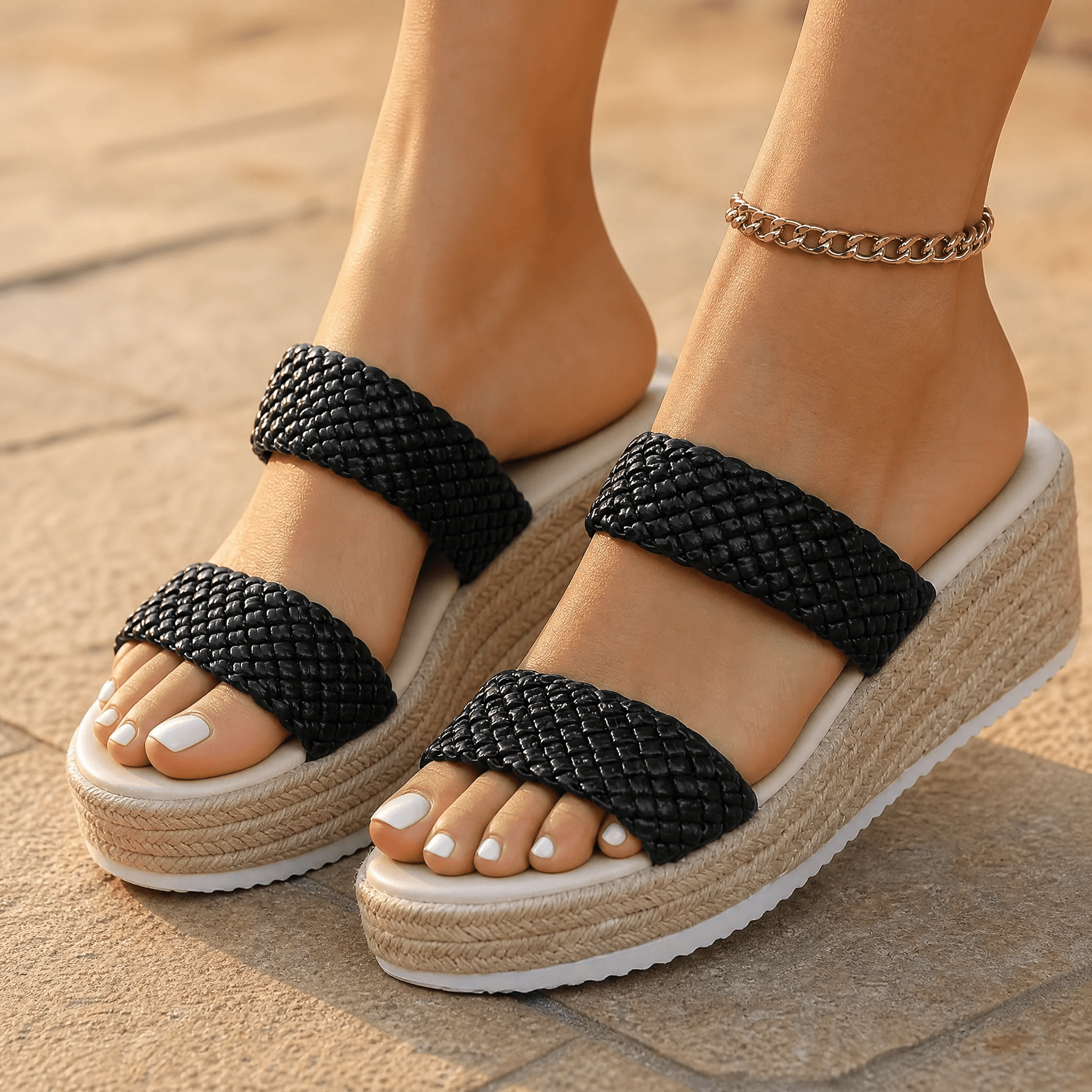 Solara – Braided Platform Wedge Slides
