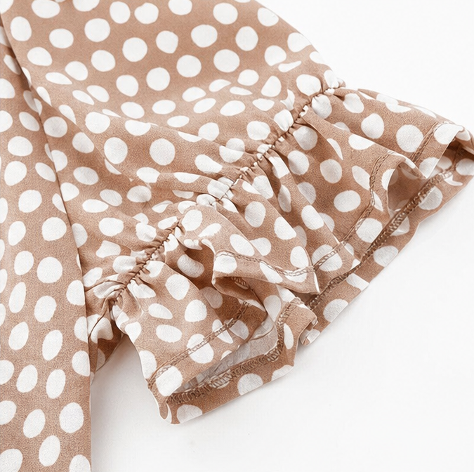 Soleluna – Tiered Polka Dot Midi Dress with Ruffle Sleeves