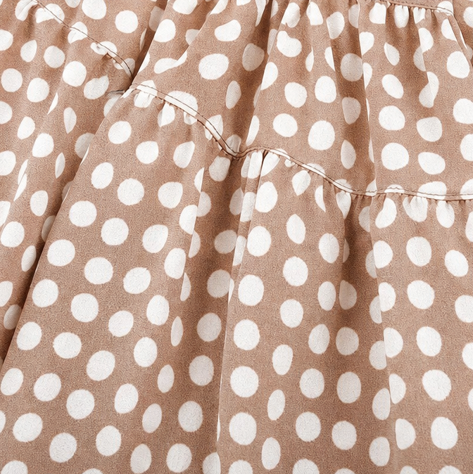 Soleluna – Tiered Polka Dot Midi Dress with Ruffle Sleeves