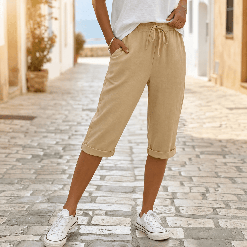 Solenna – Cotton-Linen Drawstring Capri