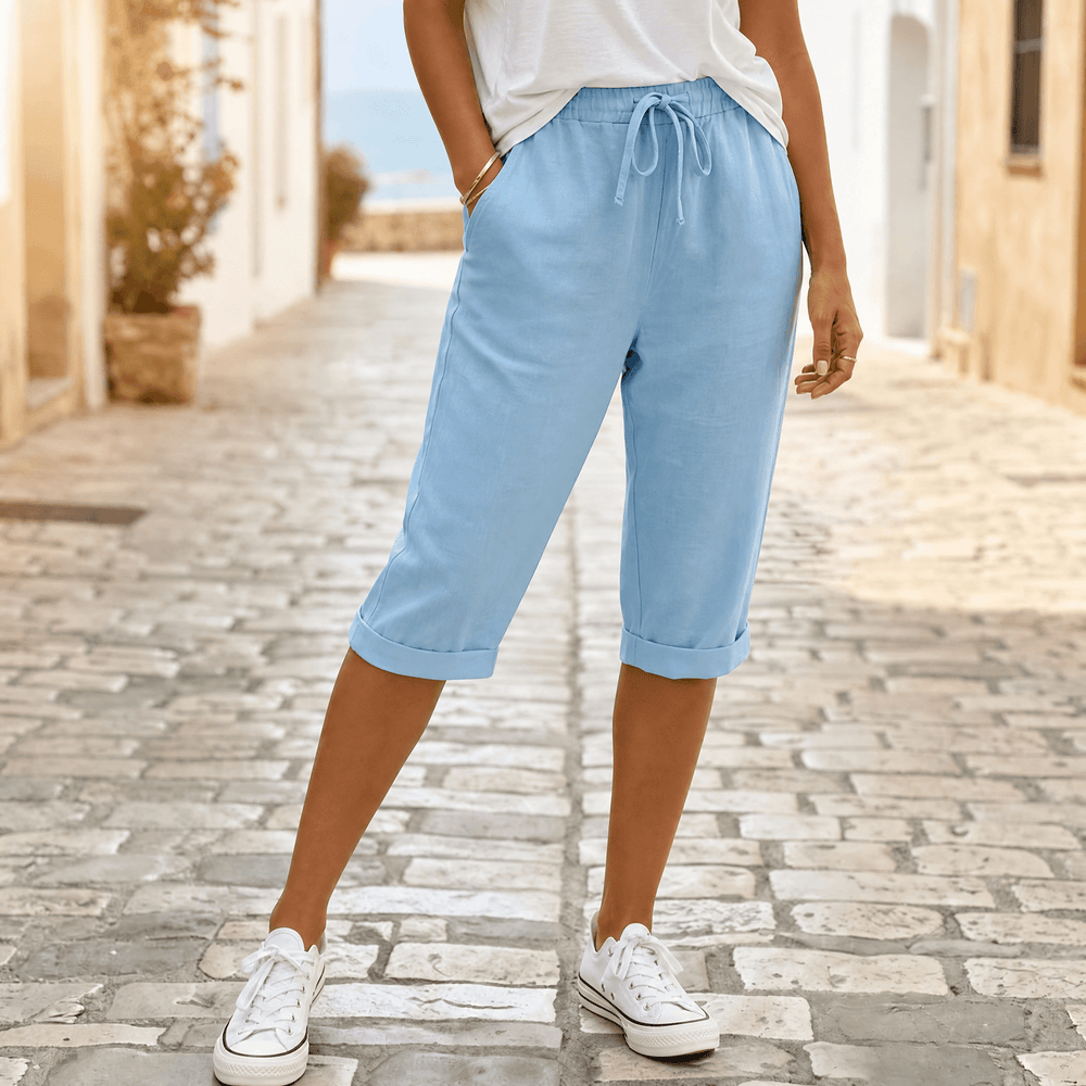Solenna – Cotton-Linen Drawstring Capri