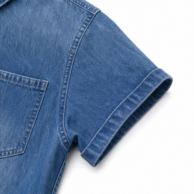 Solenna – Soft Denim Button-Front Romper with Pockets