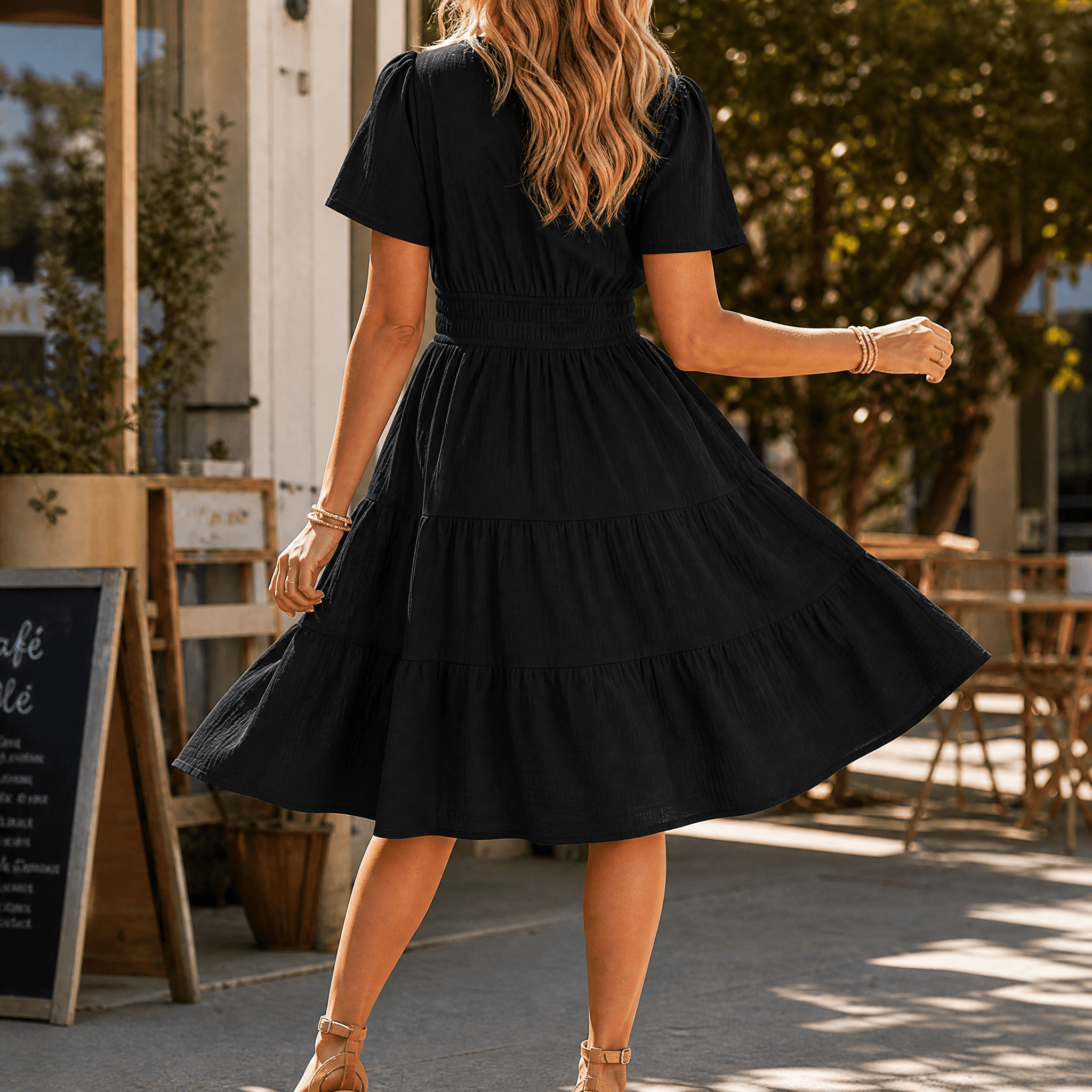 Solenna – Women's Smocked Waist Tiered Mini Dress
