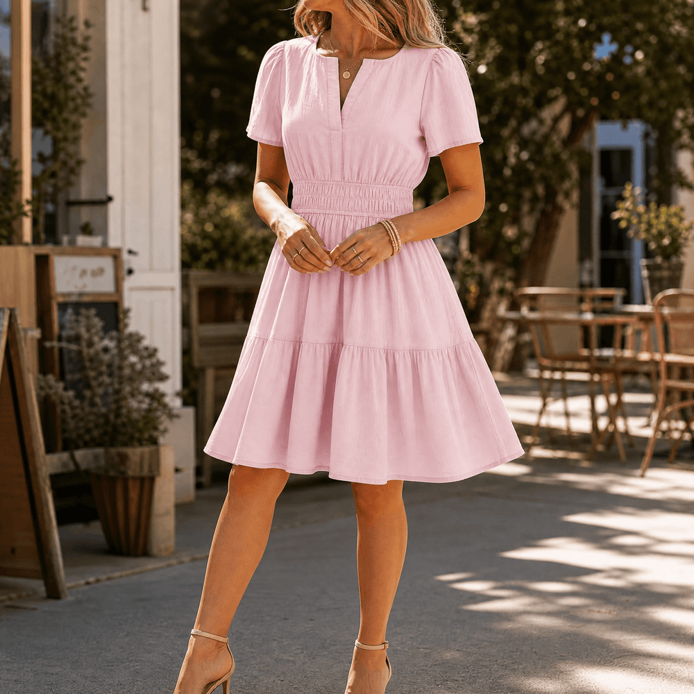 Solenna – Women's Smocked Waist Tiered Mini Dress