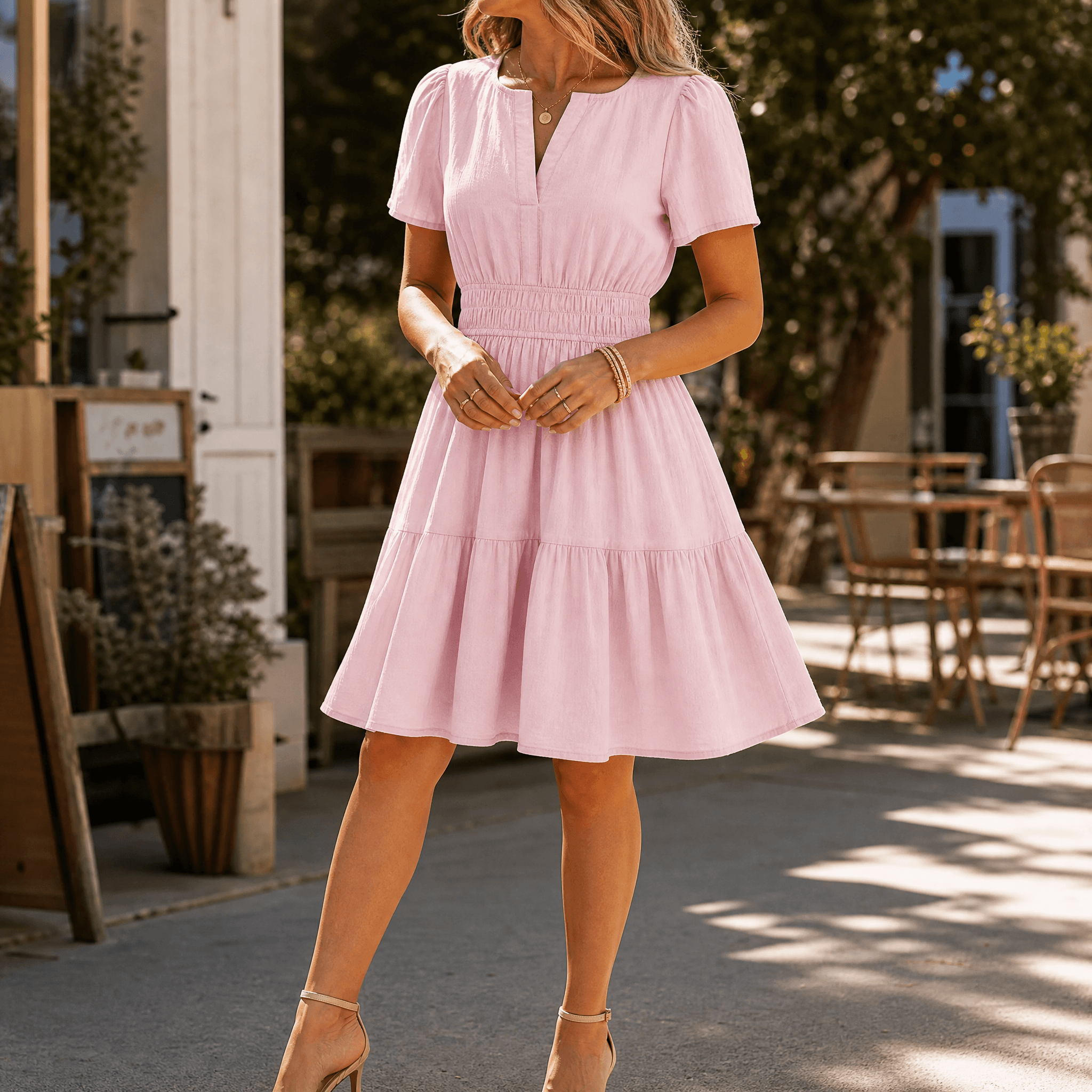 Solenna – Women's Smocked Waist Tiered Mini Dress