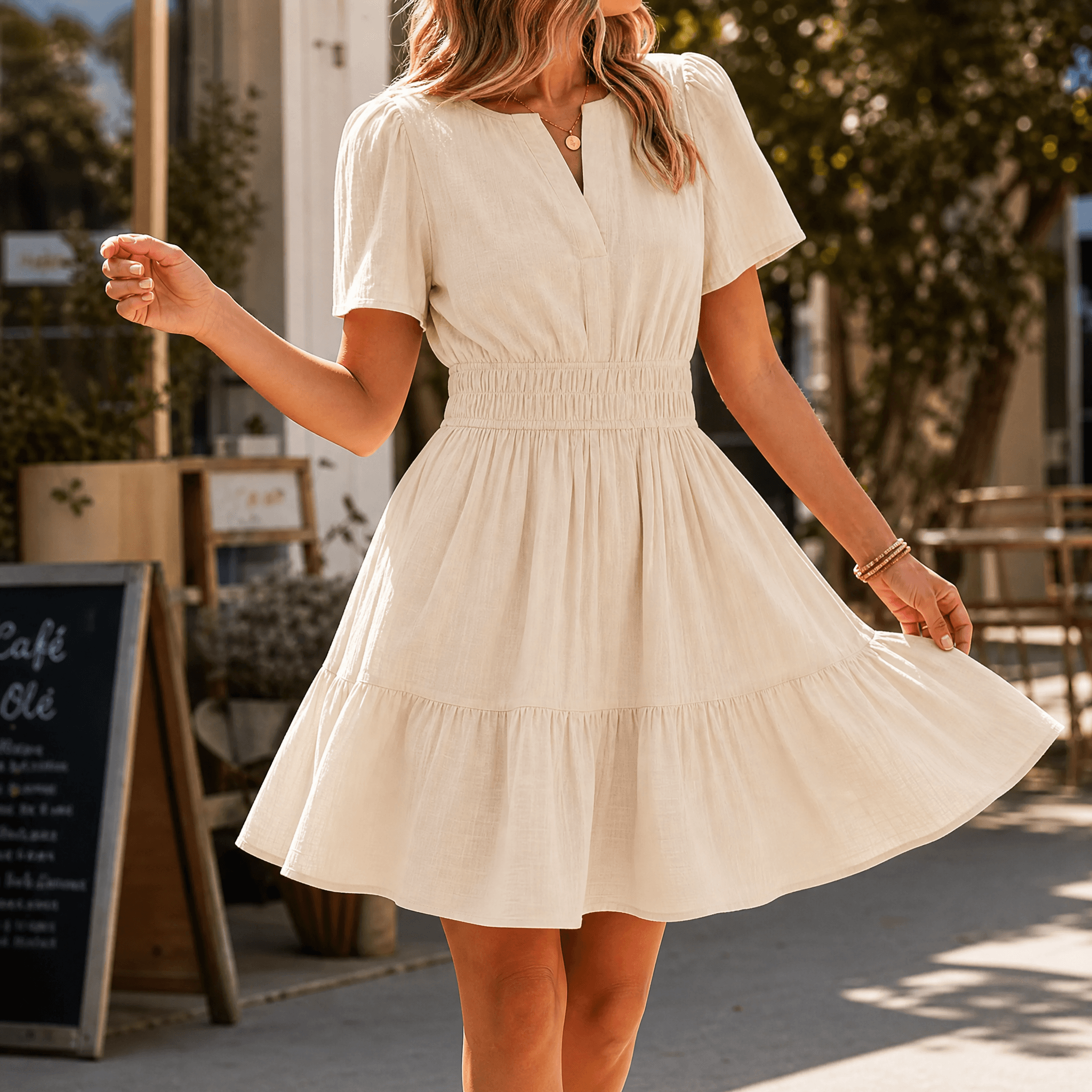 Solenna – Women's Smocked Waist Tiered Mini Dress