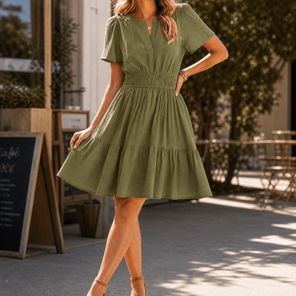 Solenna – Women's Smocked Waist Tiered Mini Dress