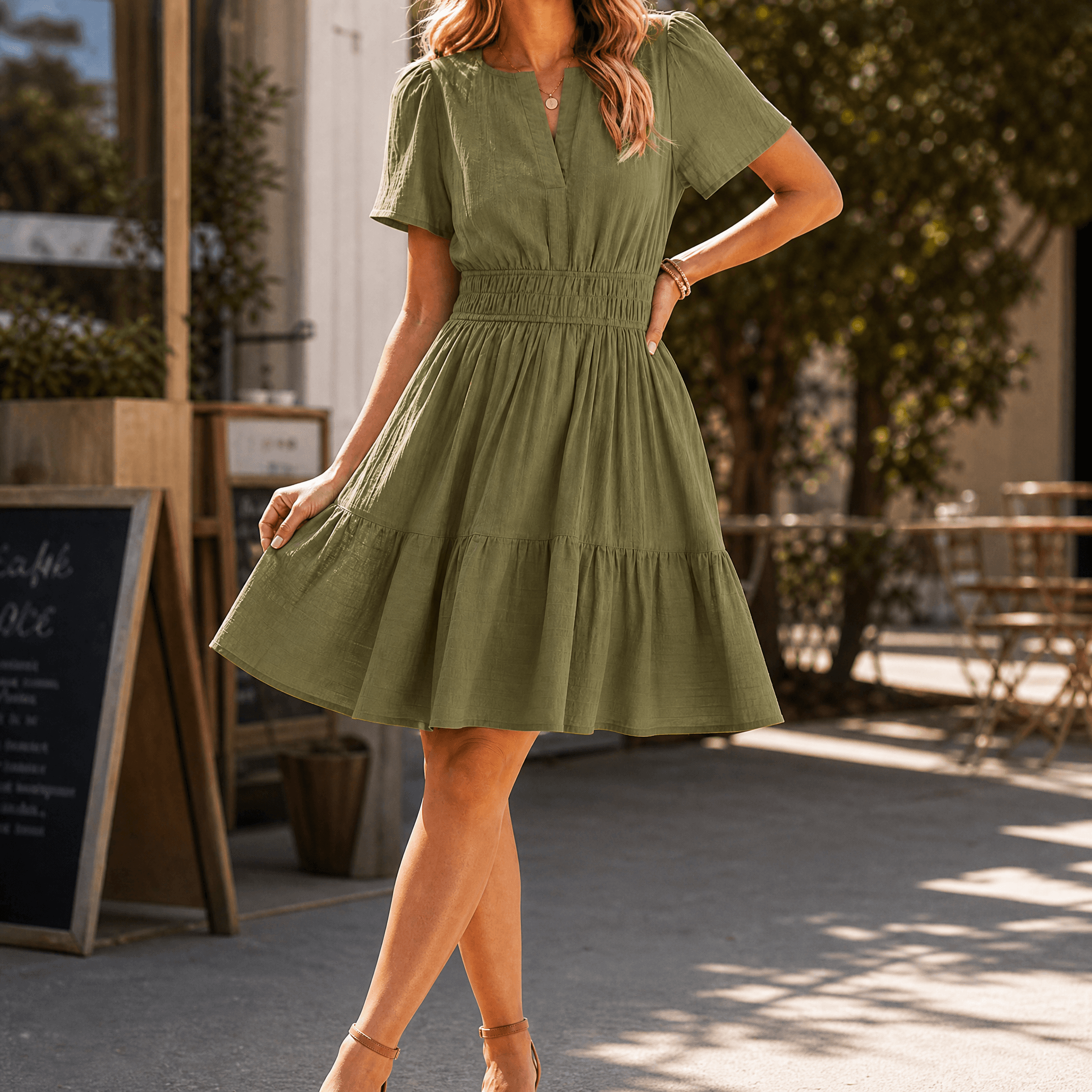 Solenna – Women's Smocked Waist Tiered Mini Dress
