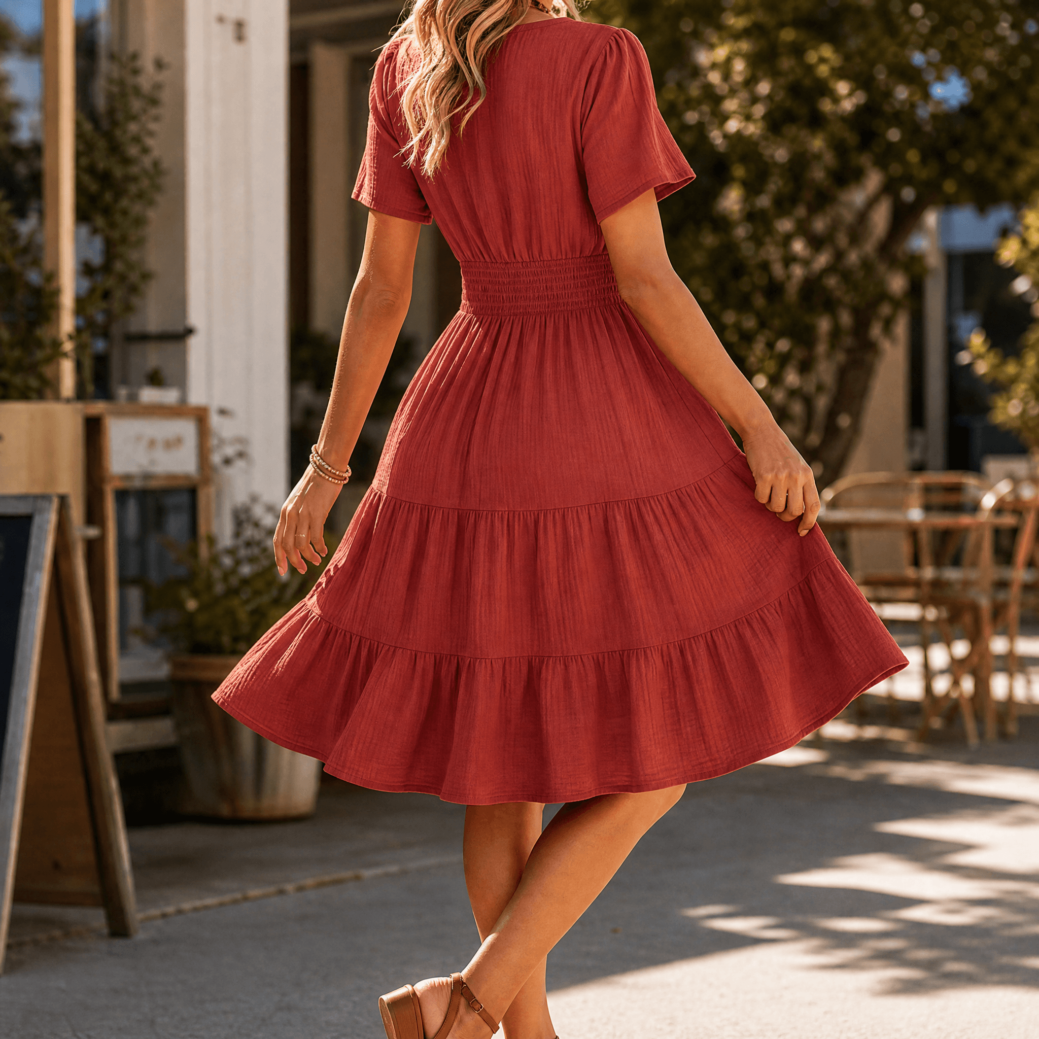 Solenna – Women's Smocked Waist Tiered Mini Dress