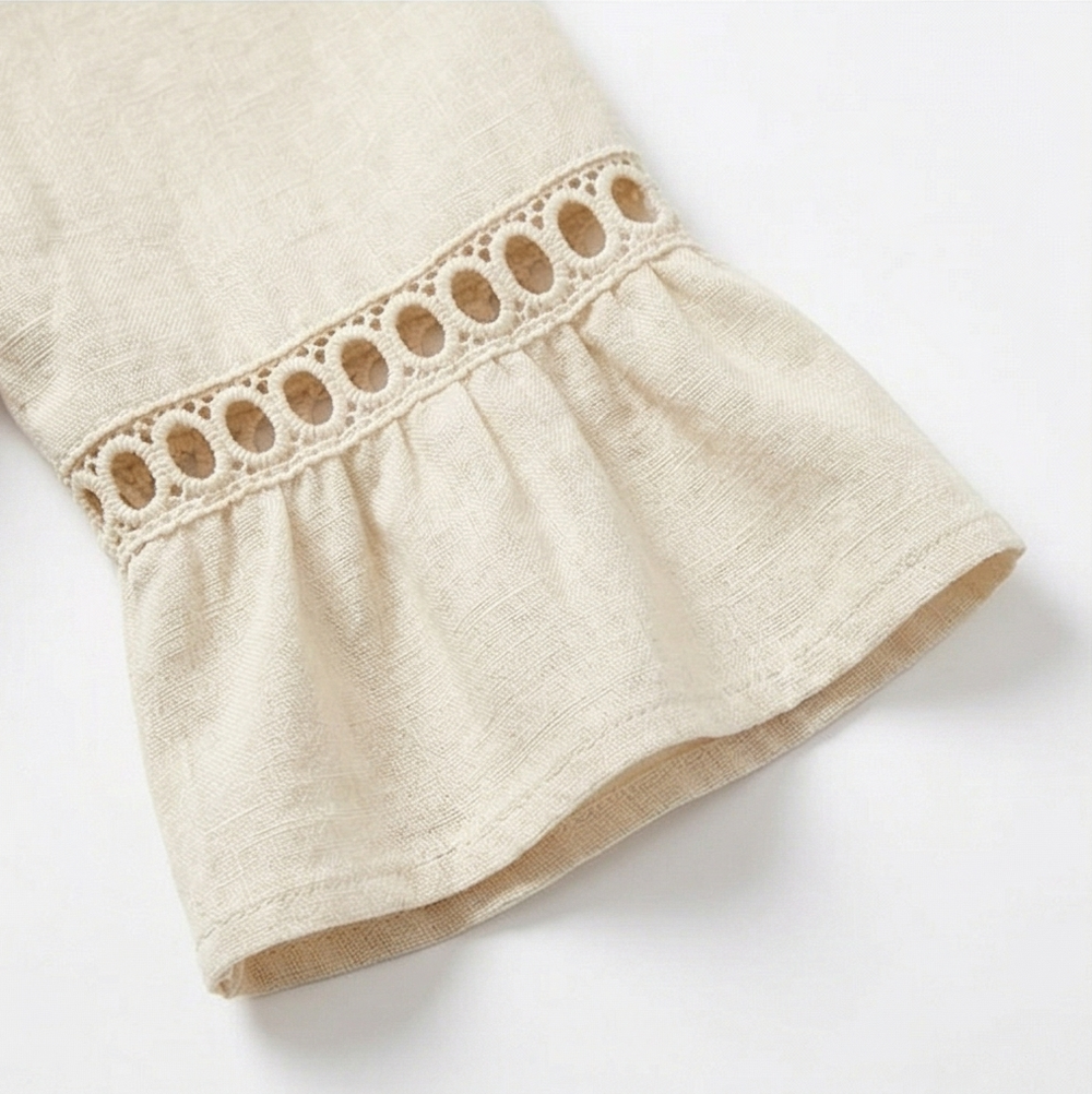 Solenne – Women's Breathable Cotton Linen Lace Midi Dress