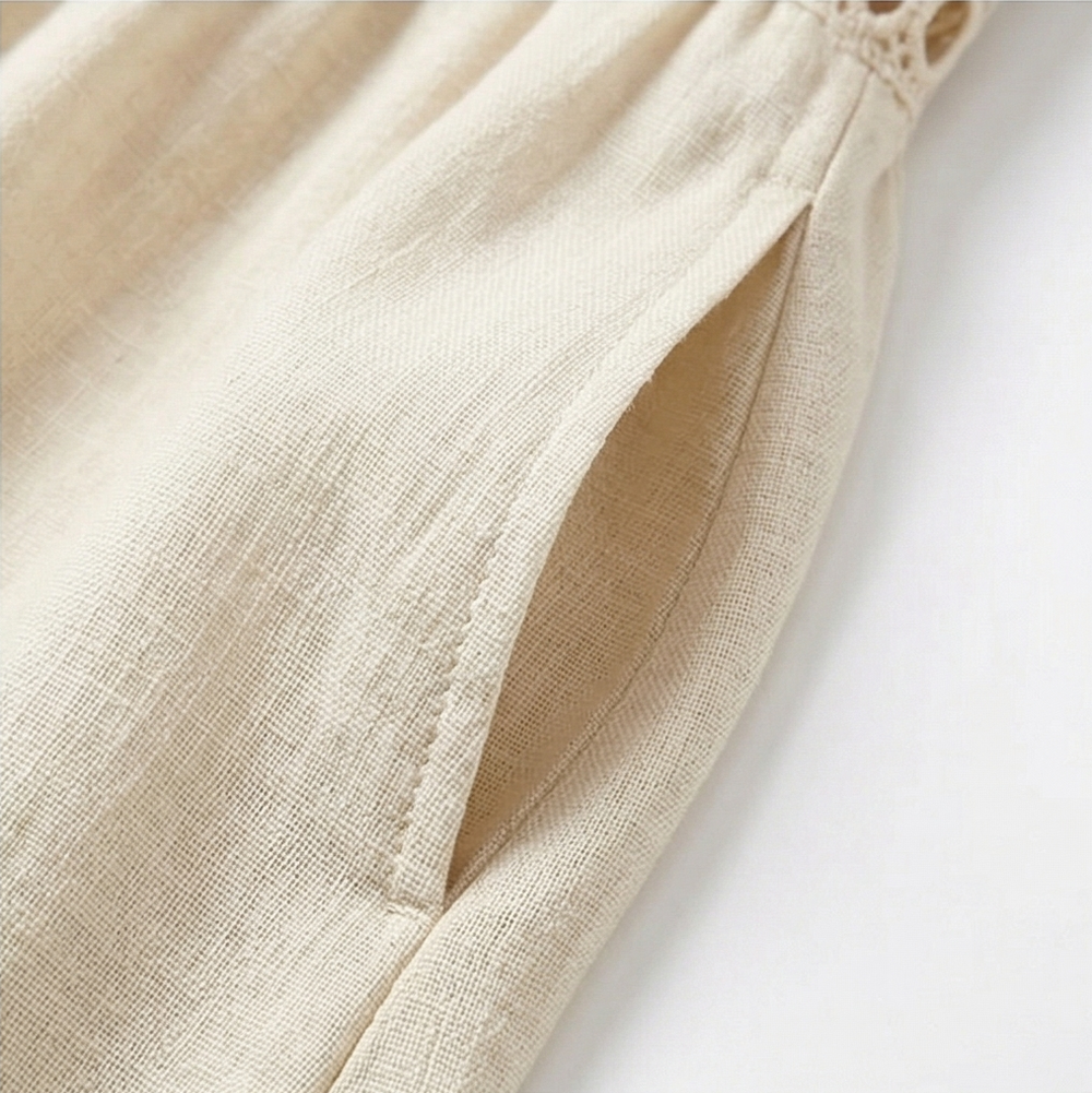 Solenne – Women's Breathable Cotton Linen Lace Midi Dress