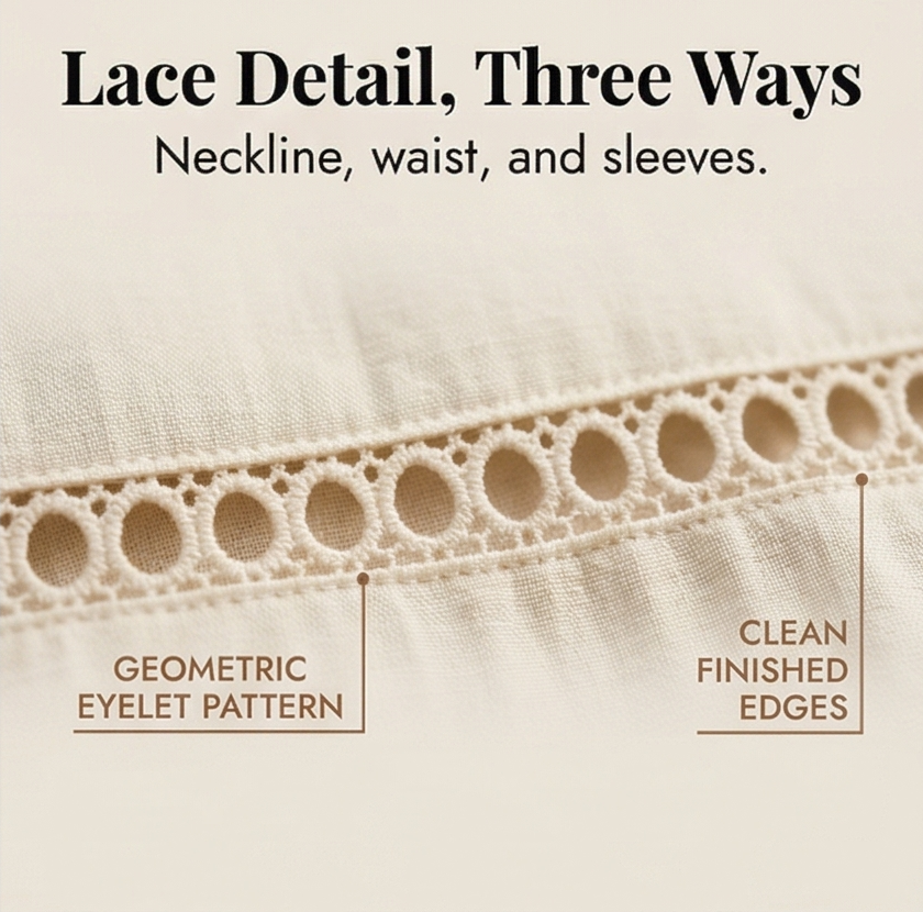 Solenne – Women's Breathable Cotton Linen Lace Midi Dress