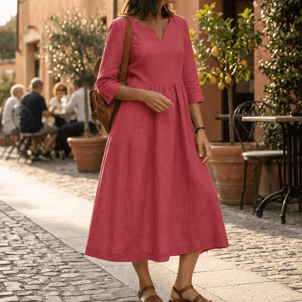 Solenne – Relaxed V-Neck Midi Dress