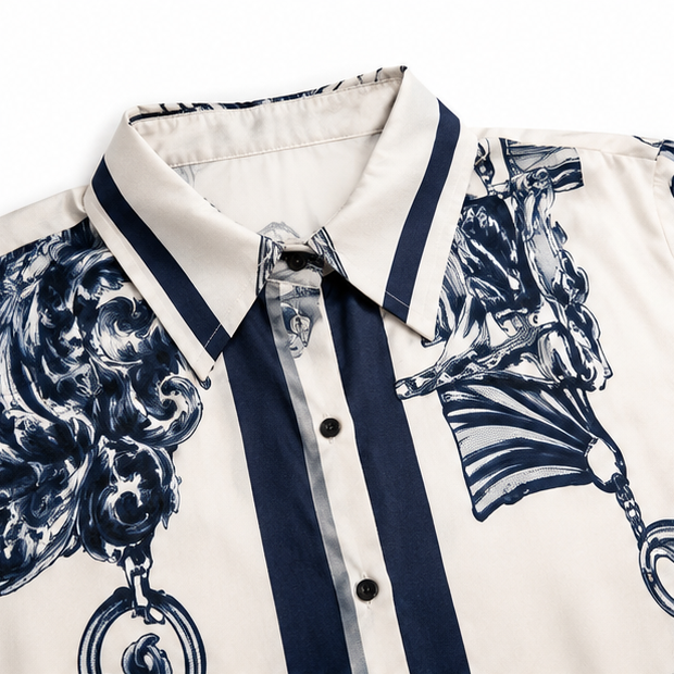 Solenne – Vintage Scroll Print Maxi Shirt Dress with Pockets