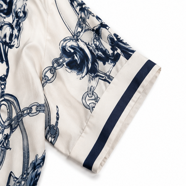 Solenne – Vintage Scroll Print Maxi Shirt Dress with Pockets