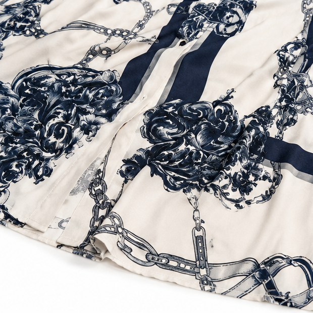 Solenne – Vintage Scroll Print Maxi Shirt Dress with Pockets