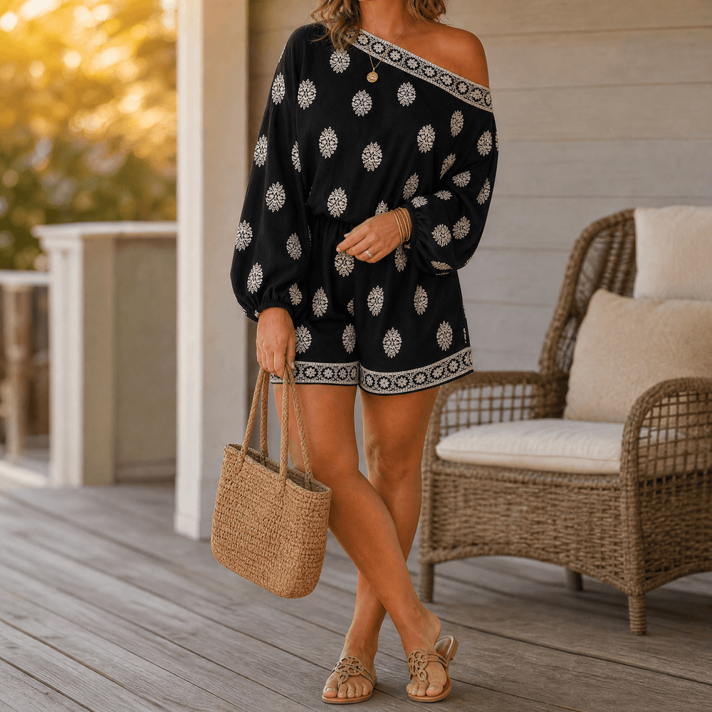 Solenne – Women's Bohemian Off-Shoulder Matching Set